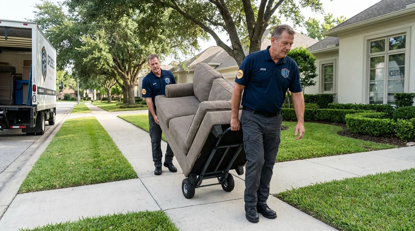 Local residential moving crew loading furniture in Chester, VA